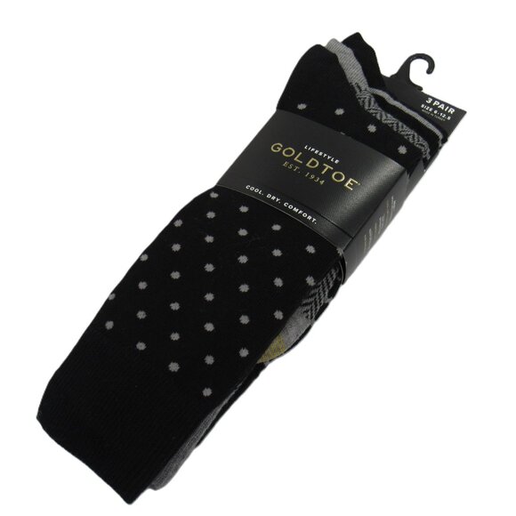 Gold Toe Men's Assorted Patterns Dress Socks 3 Pair Black & Gray Combo One Size - Picture 2 of 6